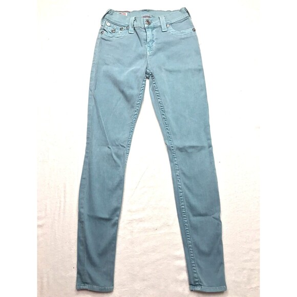 TRUE RELIGION Serena Jeans Women 26x29 Turquoise Green Skinny Stretch Denim USA - Picture 1 of 16